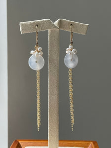 Petite Icy Jade Donuts, Pearls & Detachable Chain 14kGF Earrings