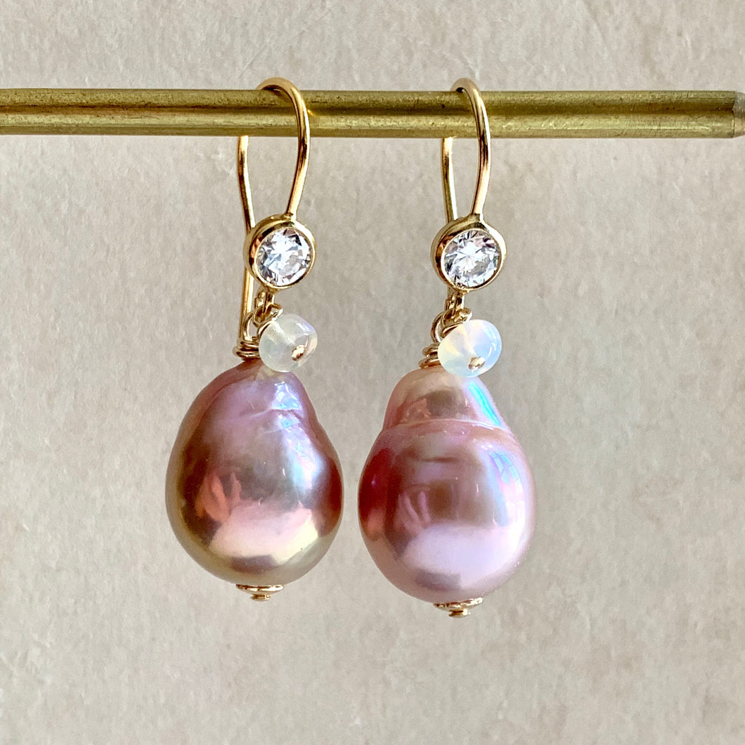 Pink Rainbow Pearls, Opal on 14k Gold Filled