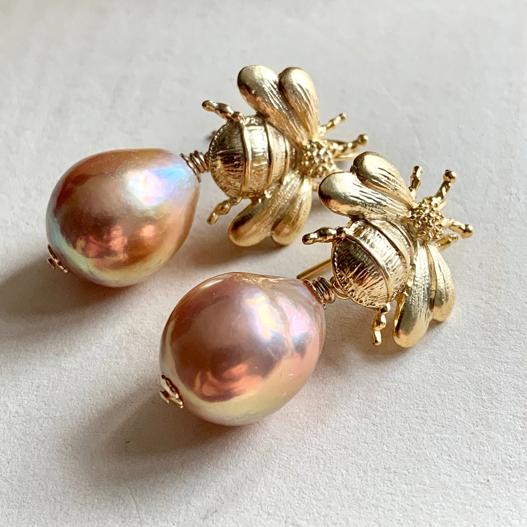 Peach Gold AAA Edison Pearls & Bees