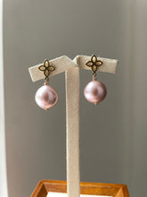 Load image into Gallery viewer, Large Champagne Pink Edison Pearls on Fleur-de-Lis Studs 14kGF