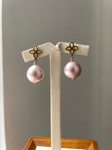 Large Champagne Pink Edison Pearls on Fleur-de-Lis Studs 14kGF