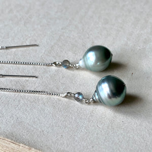 AA Silver Tahitian Pearls Labradorite 925 Threaders