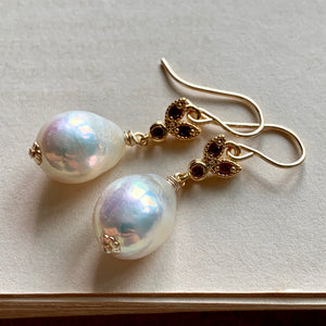 AAA White Edison Pearls & Red Bee 14k Gold Filled Earrings