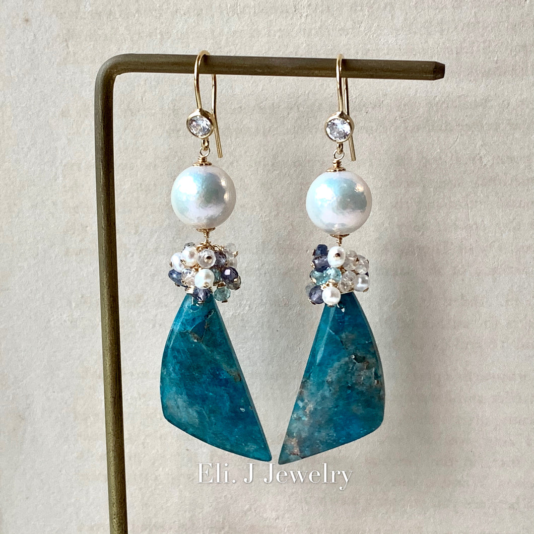 Waves- Apatite, Pearls & Gems 14kGF Earrings