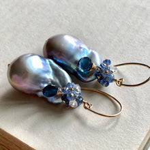Load image into Gallery viewer, AAA Silver Baroque Pearls London Blue Topaz Tanzanite 14kGF Earrings