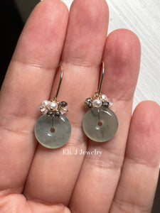 Petite Icy Floral Jade Donuts, Pyrite & Pearls Earrings