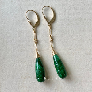 Custom-Cut Dark Green Type A Jadeite Drops Statement 14kGF