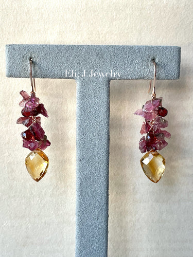 Autumn 1: Tourmaline, Citrine, Garnet 14kRGF Earrings