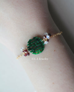 Exclusive: 喜喜 Double Happiness Type A Dark Green, Lavender, Mint Green Jade 14kGF Bracelet/Necklace