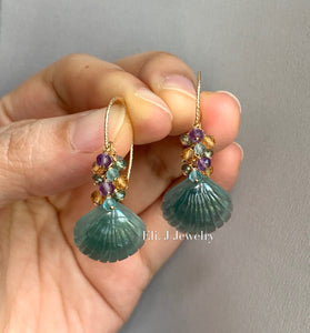 Jade Shells #8 (Blue Green) with Gemstones 14kGF