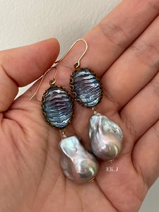 Silver Baroque Pearls Vtg 50s Gems 14kGF Earrings