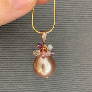 Pink Edison Pearls & Gemstones 14k Rose Gold Pendant