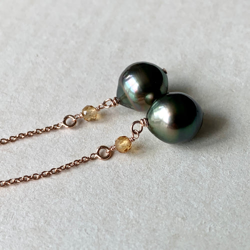 AA Tahitian Pearls, Citrine on 14kRGF Threaders