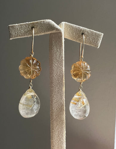 Golden Rutile, Citrine Pumpkin, 14kGF Earrings
