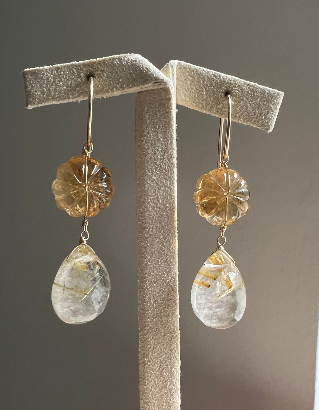 Golden Rutile, Citrine Pumpkin, 14kGF Earrings
