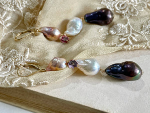 Shikki: Layered Pearls, Vintage Flower on 14k GF Earrings