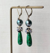 Load image into Gallery viewer, Custom-Cut Dark Green Type A Jadeite Drops, Tahitian Pearls &amp; Gems 14kGF