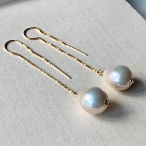 White Baroque Pearls 14kGF Threaders (Medium- Sized)