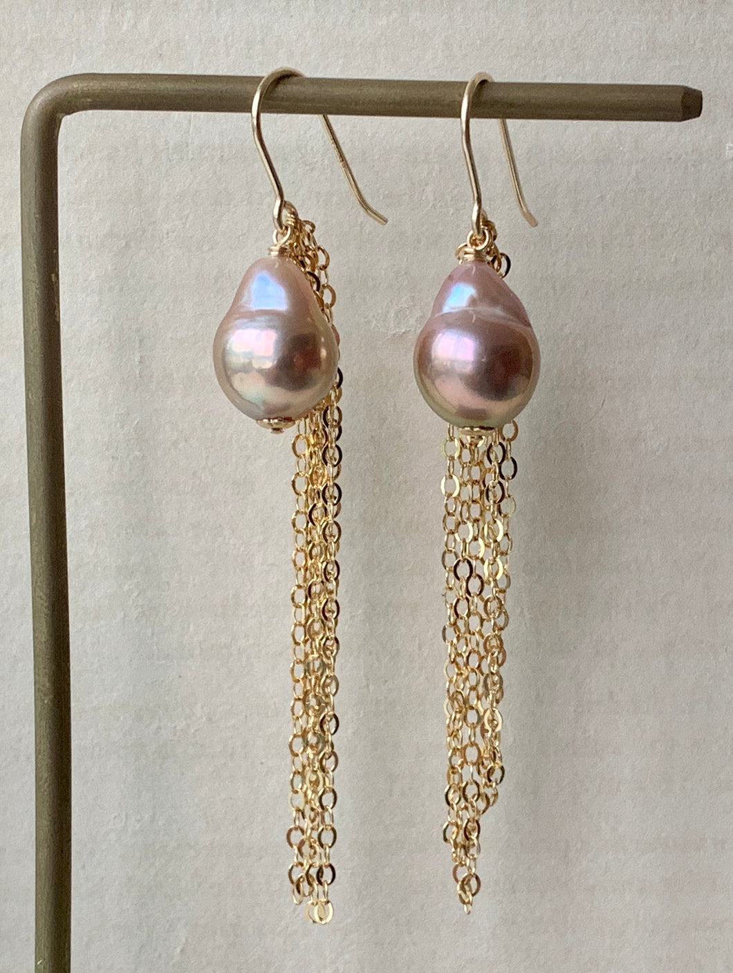 Pink-Gold Edison Pearls 14kGF Tassel Earrings