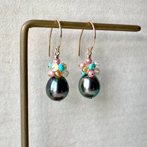 AAA Peacock Tahitian Pearls & Sweet Gemstone Cluster 14kGF