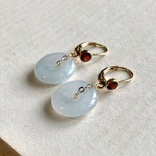 Load image into Gallery viewer, White Type A Jade Donuts, Garnet 14kGF Leverback Earrings