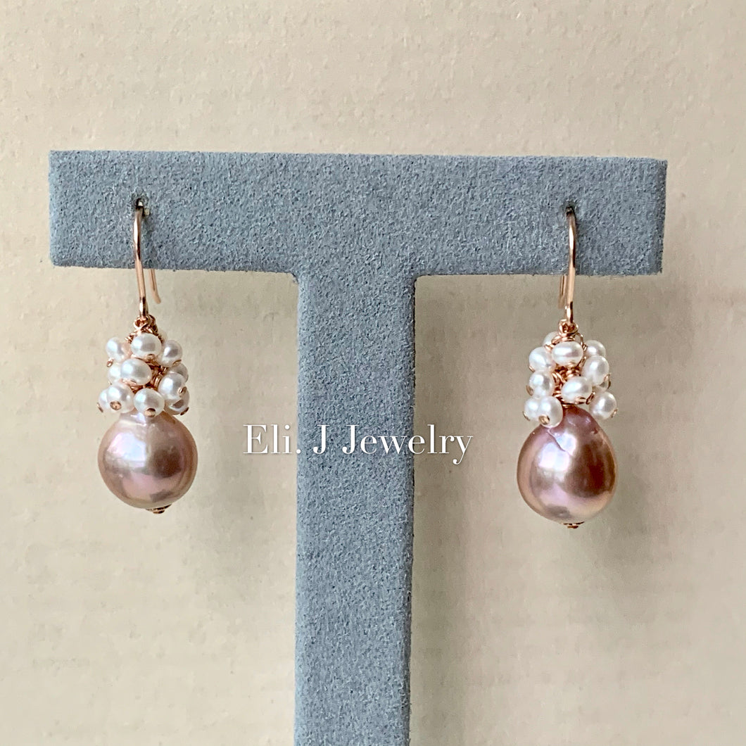 Pink Edison Pearls, Cream Freshwater Pearls 14kRGF