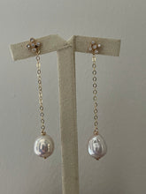 Load image into Gallery viewer, Ivory Pink Pearls Dangles on CZ Clover Studs