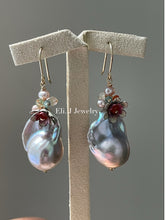 Load image into Gallery viewer, Audrey: Silver Baroque Pearls, Vtg Flowers, Gemstones Earrings
