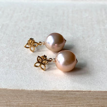 Load image into Gallery viewer, Large Peach Edison Pearls on Fleur de Lis Studs