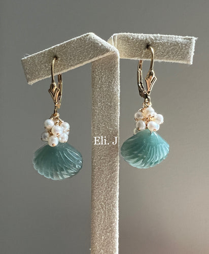 Tiana: Jadeite Shells & Pearls 14kGF Earrings