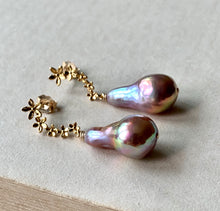 Load image into Gallery viewer, AAA Rainbow Unicorn Edison Drop Pearls on Cascading Flower Studs