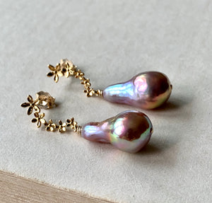 AAA Rainbow Unicorn Edison Drop Pearls on Cascading Flower Studs