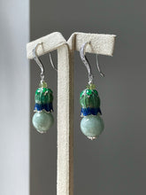 Load image into Gallery viewer, Mint Green &amp; Tulip Cloisonne Silver Earrings