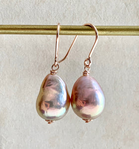 Peach-Pink Metallic Gold Lustre Pearls on 14k Rose Gold Filled