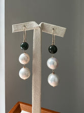 Load image into Gallery viewer, Deep Green Jade Balls &amp; White Pearl Dangles 14kGF