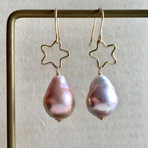Pink Rainbow Edison Pearls & Stars 14kGF Earrings