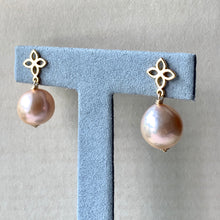 Load image into Gallery viewer, Large Peach Edison Pearls on Fleur de Lis Studs