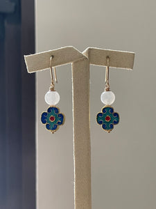 Icy Jade & Cloisonne Clovers 14kGF Earrings