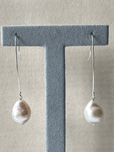 White Pearls on Long 925 Silver Hooks
