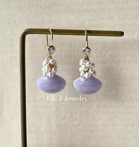 Lavender Jade Seashells & Pearls 14kGF Earrings