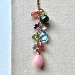 AA Circle Tahitian Pearl, Pink Opal & Gemstones 14kRGF Necklace