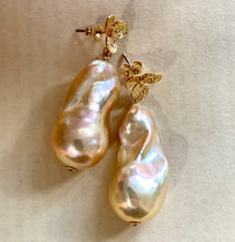 Load image into Gallery viewer, AAA Rainbow Lustre Peach Baroque Pearls 14kGF Earrings