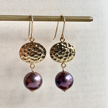 Load image into Gallery viewer, Peacock Pearls on Hammered Ovals