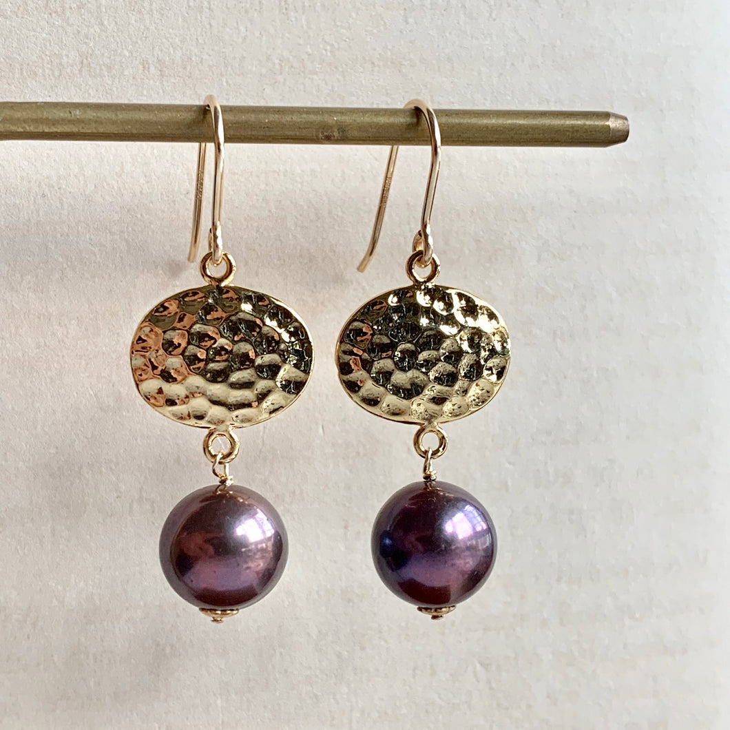 Peacock Pearls on Hammered Ovals