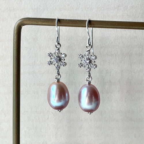 Lavender AAA Freshwater Pearls Silver Snowflakes