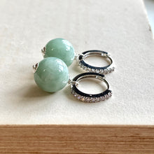 Load image into Gallery viewer, Apple-Green Jade Balls on Gold/Silver Hoops