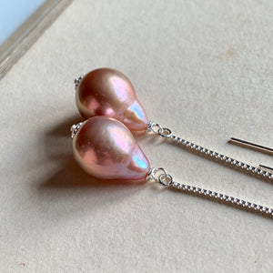 Lavender- Gold Pearls on 925 Sterling Silver Threader Earrings
