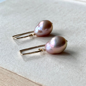 Pink AAA Edison Pearls (Hand Forged) 14kGF Earrings