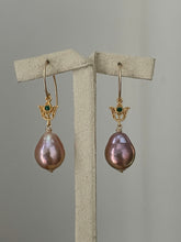 Load image into Gallery viewer, Mauve Peach Rainbow Edison Pearls Tulip 14kGF Earrings