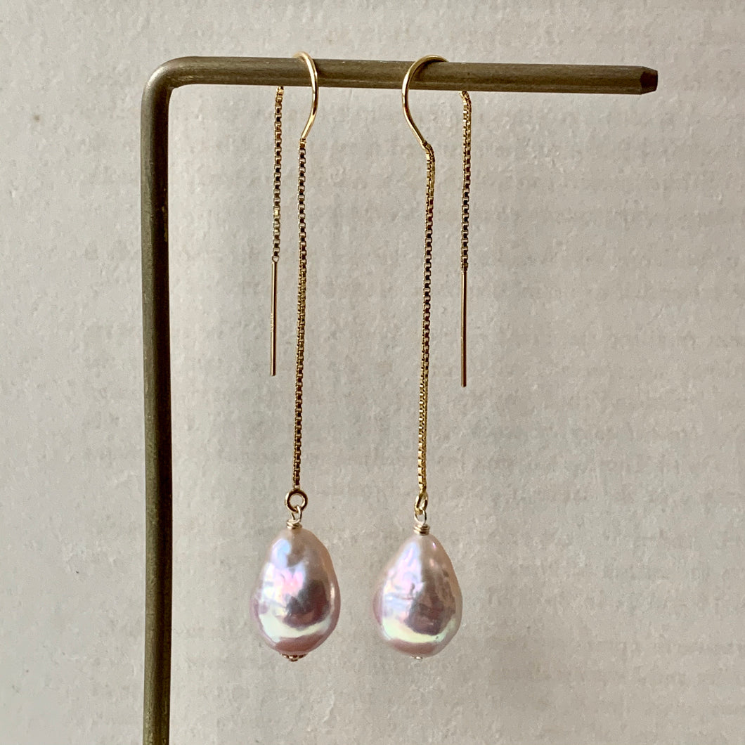 Sweet Pink Aurora Edison Pearls 14kGF Threaders